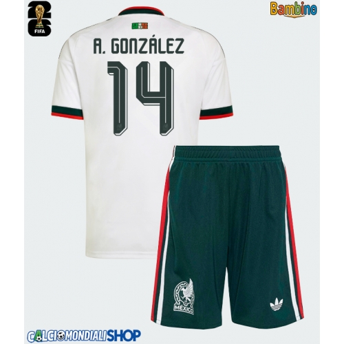 Maglie da calcio Messico Armando Gonzalez #14 Seconda Maglia Bambino Mondiali 2026  Manica Corta + Pantaloni corti)